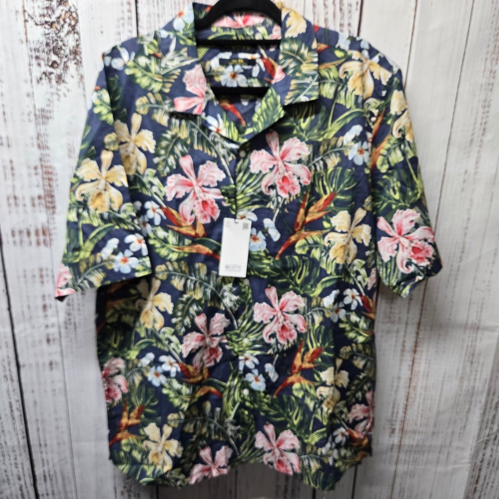 Piombo XXL Tropical Floral Print Short Sleeve Button Down Shirt Mens